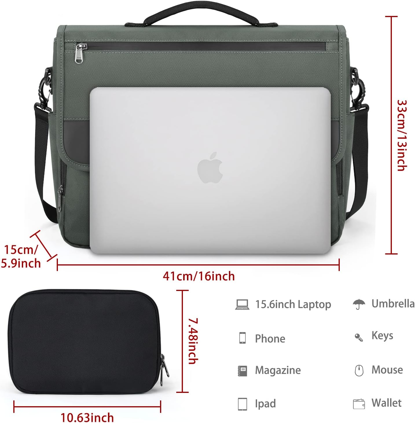 Dakuly Messenger Bag for Men 15.6 Inch Waterproof Laptop Briefcase with Cable Organize Bag Large Satchel Shoulder Bag Lightweight Office College Computer Laptop Bag， Black - Image 5